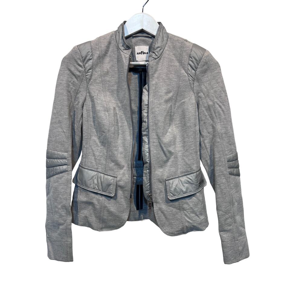 Airfield Jacket Womens Full Zip Fitted Faux Pockets Round Neck Measures Small - Picture 12 of 14